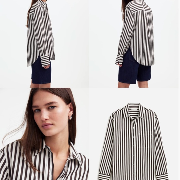 Madewell Brown and White Stripe Shirt size M - Picture 3 of 8